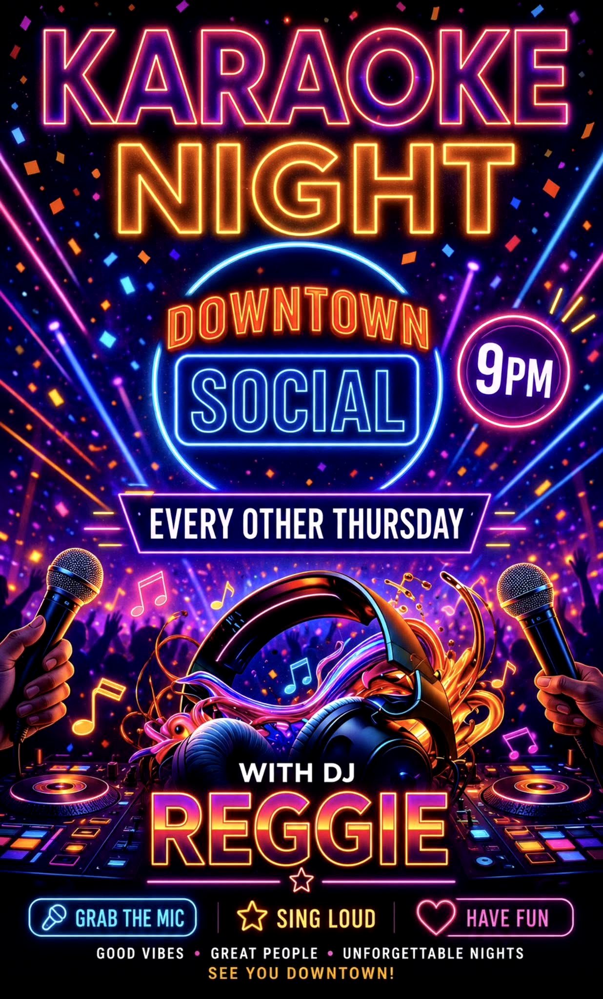 Karaoke night flyer for Downtown Social