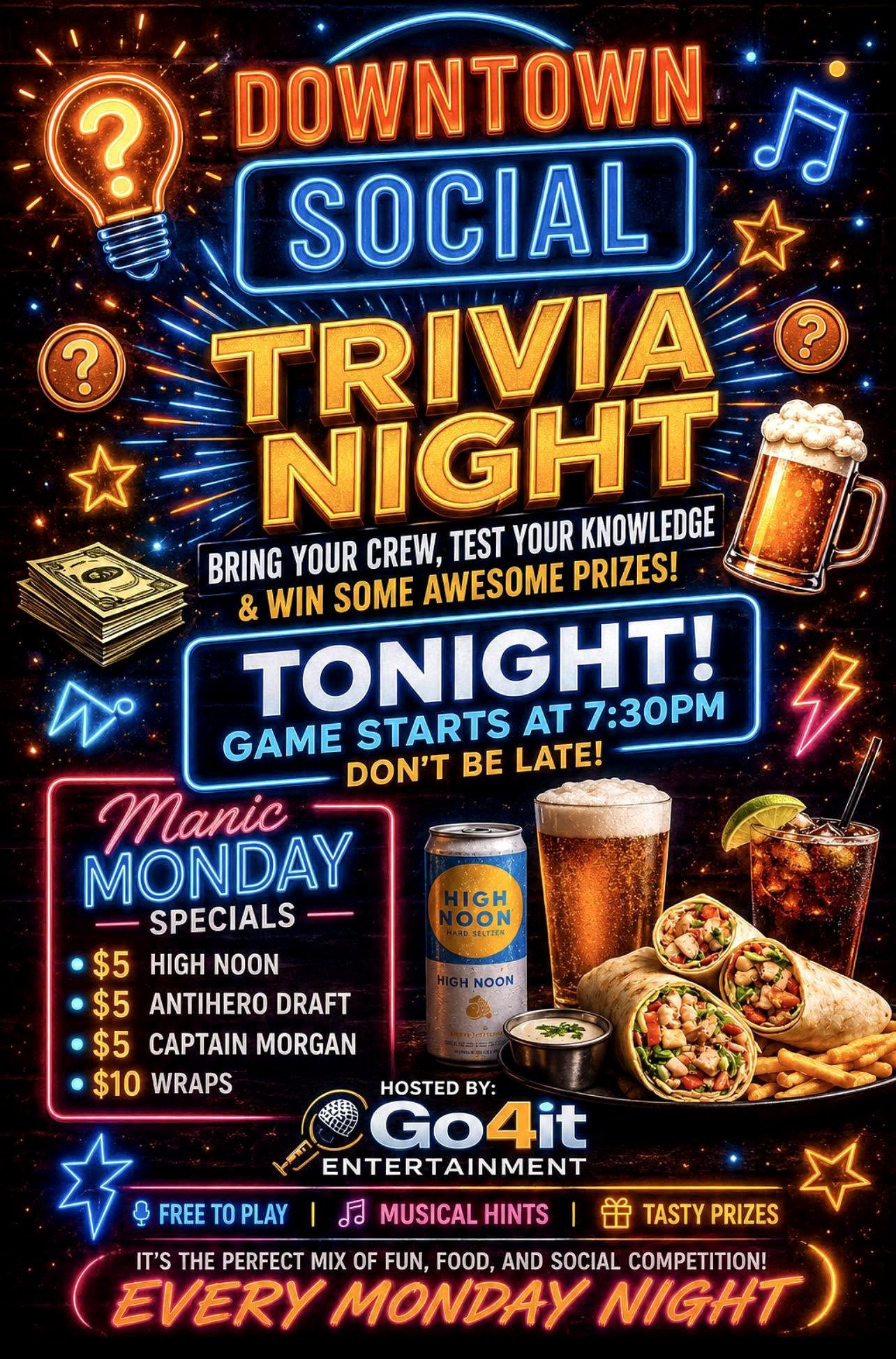 Trivia night flyer for Downtown Social